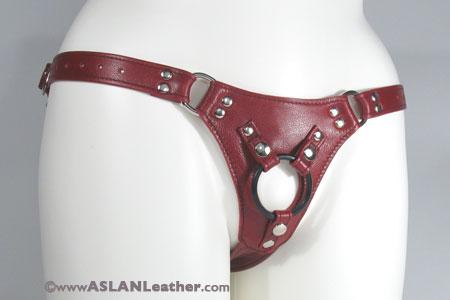 Aslan Cherry Jaguar Leather Strap-On Harness - Hamilton Park Electronics