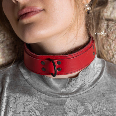 Red Leather Collar with Faux Fur - Real Leather - Hamilton Park Electronics