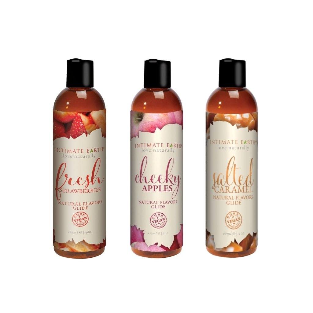 Intimate Earth Flavored Lube 3-Pack - Apple, Caramel, Strawberry Lubricants - Hamilton Park Electronics