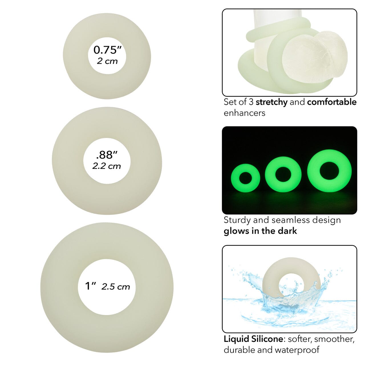 Alpha 3-Pack Glow-in-the-Dark Soft Silicone Cock Rings - Hamilton Park Electronics