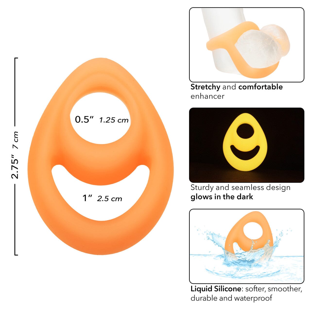 Alpha Teardrop Glow-in-the-Dark Penis & Testicles Ring, Soft Silicone - Hamilton Park Electronics