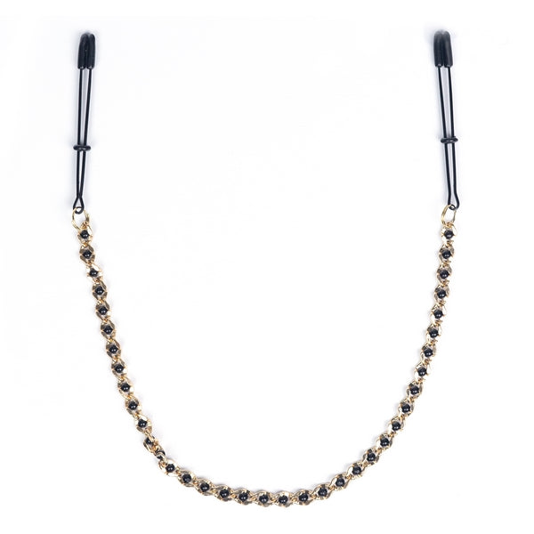 Beaded Black Tweezer Nipple Clamps with Golden Chain - Hamilton Park Electronics