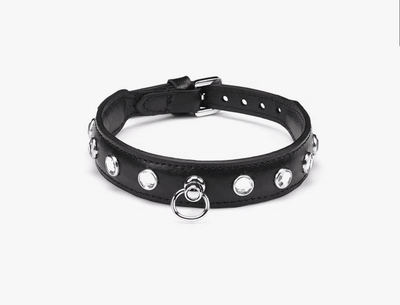 Premium Leather Choker with Clear Gems by Liebe Seele - Hamilton Park Electronics