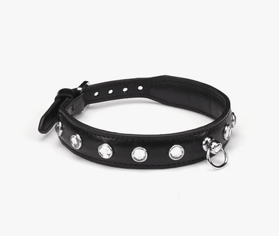 Premium Leather Choker with Clear Gems by Liebe Seele - Hamilton Park Electronics