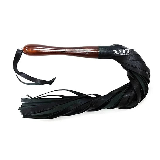 Black Leather Flogger with Wooden Handle