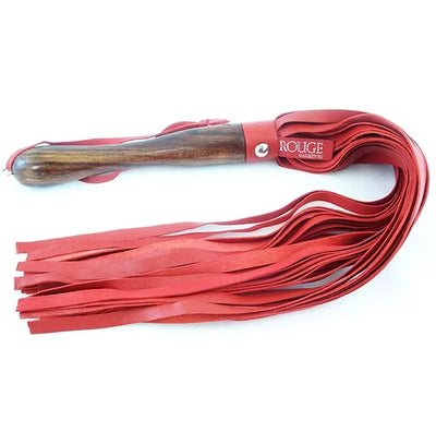 Red Leather Flogger with Wooden Handle