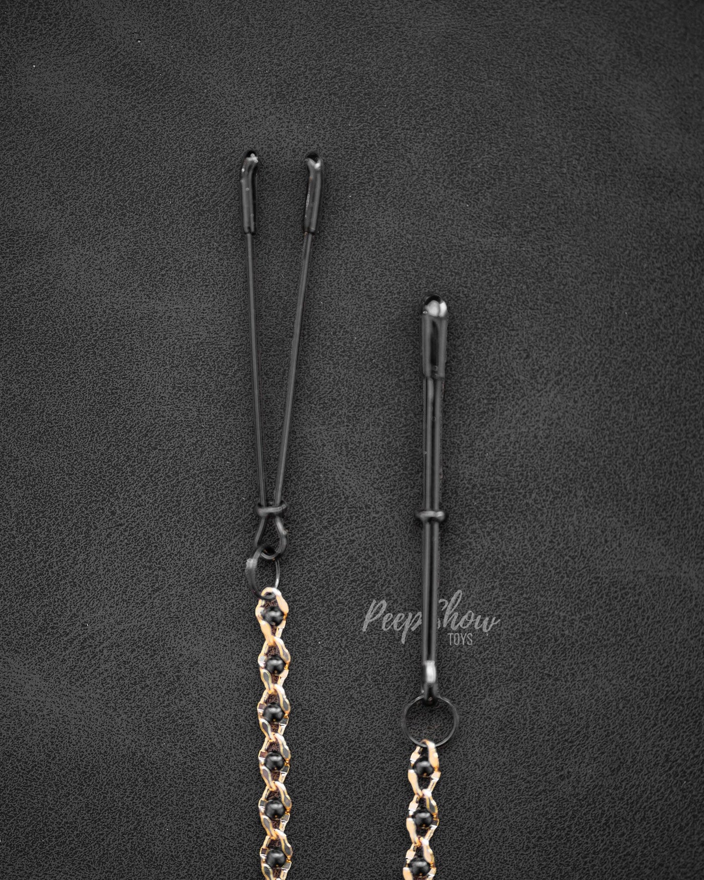 Adjustable Black Tweezer Clamps with Gold Beaded Chain