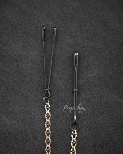Adjustable Black Tweezer Clamps with Gold Beaded Chain