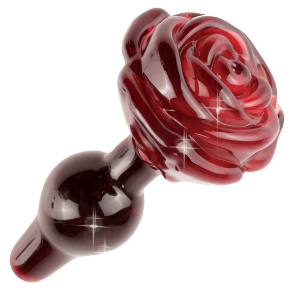 Icicles No. 76 Red Glass Anal Plug With Rose Flower Base - Hamilton Park Electronics