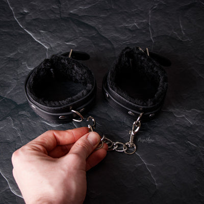 Ouch! Plush Leather Hand Cuffs by Shots - Hamilton Park Electronics