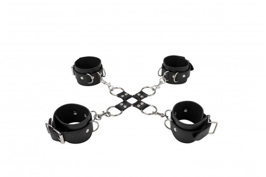 Ouch! Leather Hand and Legcuffs 5 Piece Joining Set by Shots - Hamilton Park Electronics