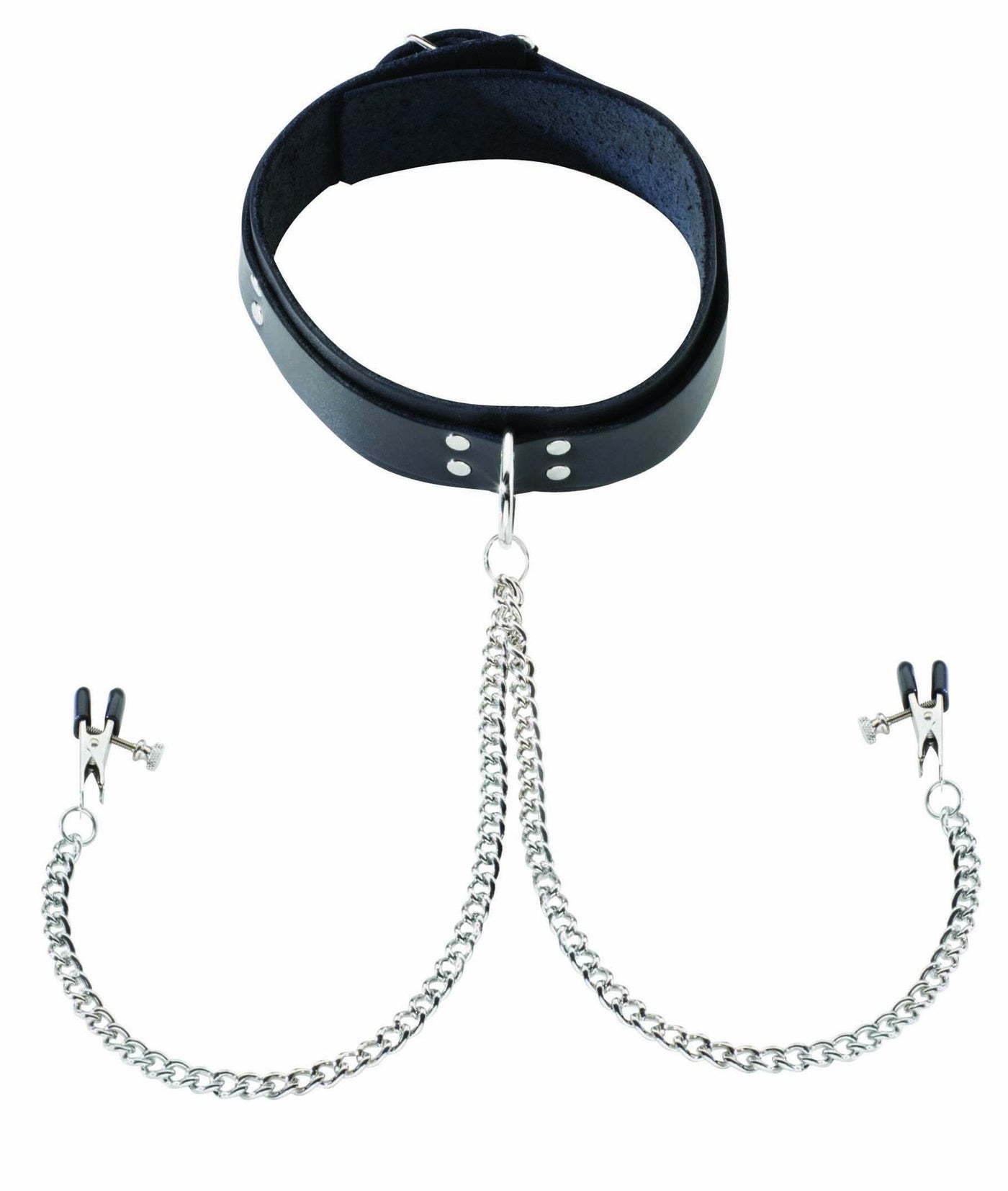 1.5" Inch Black Leather Collar With Nipple Clamps - Hamilton Park Electronics