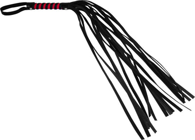 Sex & Mischief Faux Leather Red & Black Strips Flogger - Hamilton Park Electronics