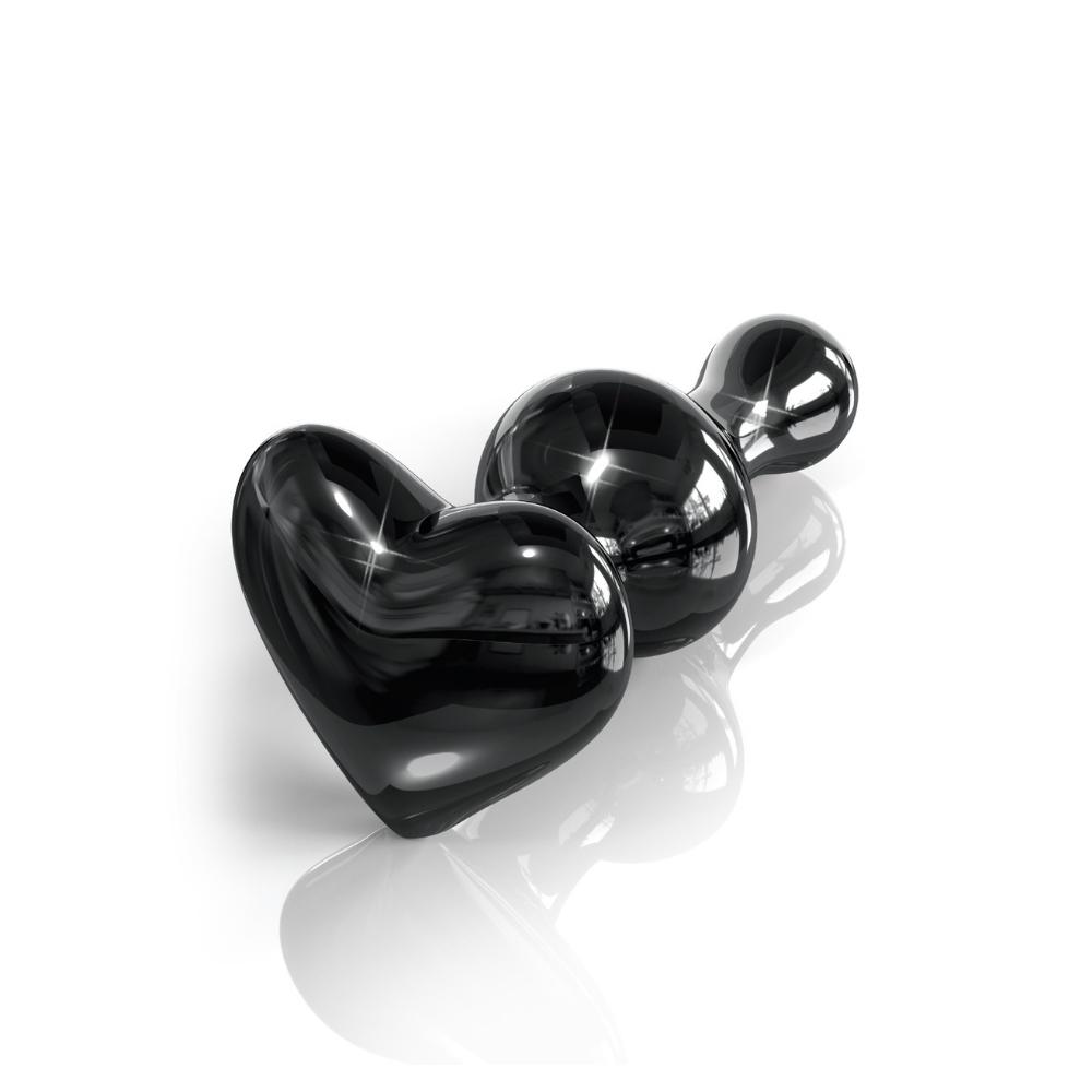 Icicles No. 74 Black Glass Anal Plug With Heart Shaped Base - Hamilton Park Electronics